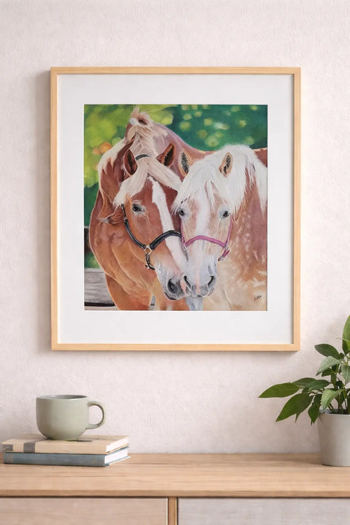 Big John & Stardust: Rescued Horses Art Print - 100% Proceeds to Horse Rescue-Coloured Pencil Illustration Hand and Heart Art Studio