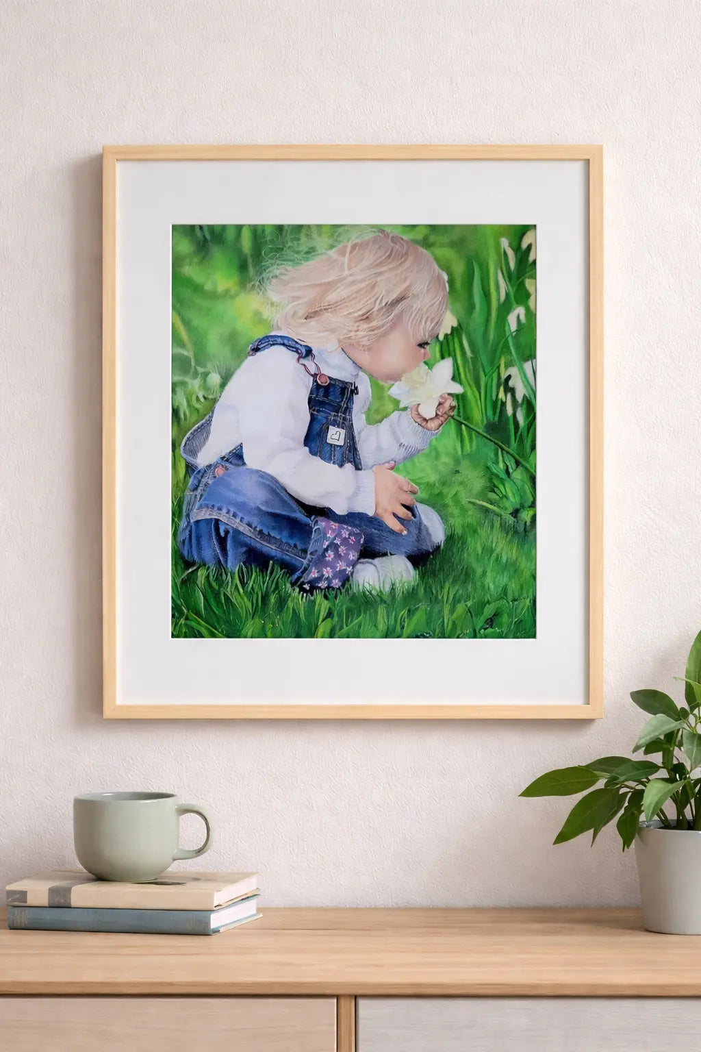 Girl in the Daffodils Art Print-Coloured Pencil Hand Drawn Illustration Hand and Heart Art Studio