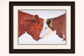 Cow Kiss Art Print - Hand Drawn Coloured Pencil Illustration Hand and Heart Art Studio