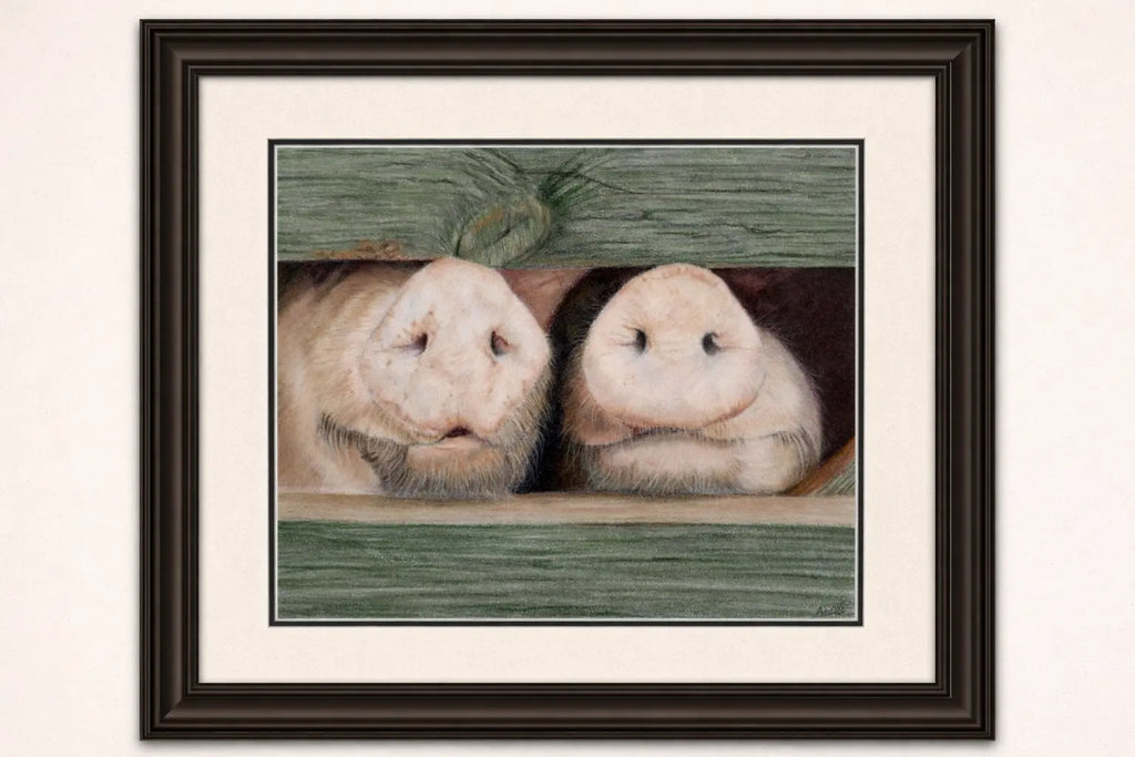 Cute Pigs Art Print - Hand Drawn Farm Life Illustration Hand and Heart Art Studio